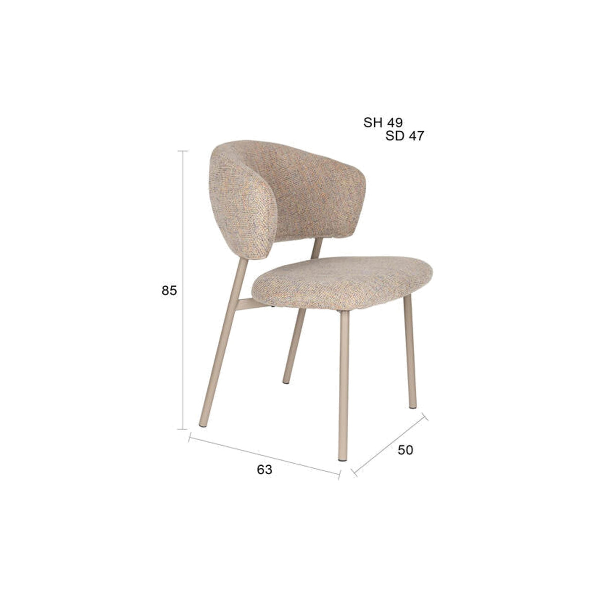 Dining Chair Jasmine Light Multicolour Domestica – Dimensions Drawing