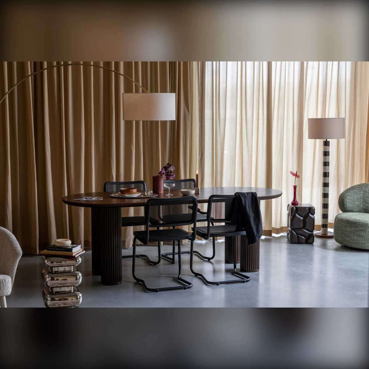 Dining Table Dean Domestica – Lifestyle – Dining Room with Curtains and Floor Lamp