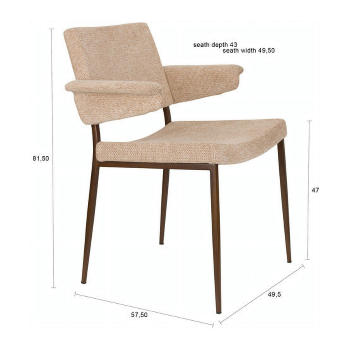 Armchair Portland Beige Domestica – Dimensions Drawing