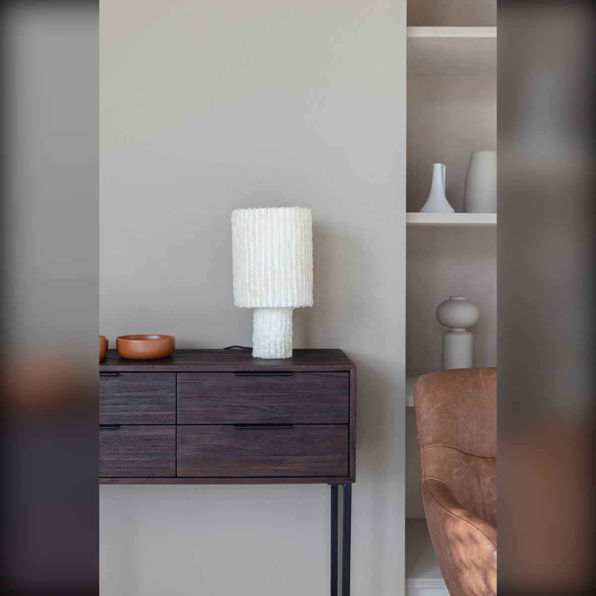 Cabinet Webster S Brown Domestica – Lifestyle – Close View with Ribbed Table Lamp