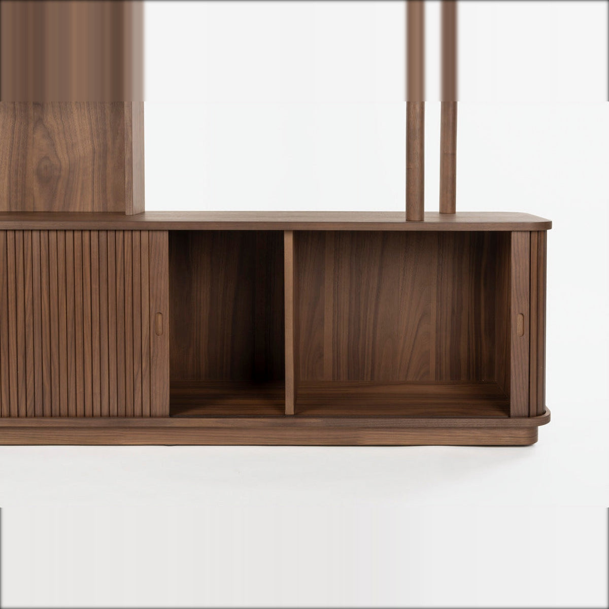 Bookcase Barbier Walnut Domestica – Base Cabinet with Tambour Door Open