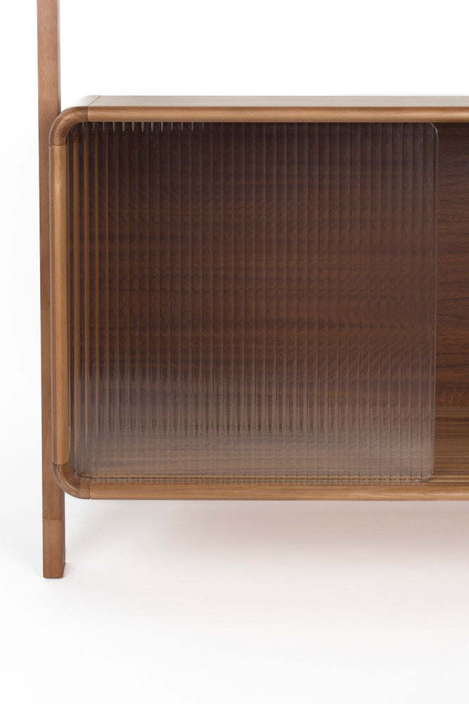 Shelf Rise Walnut Domestica – Cabinet with Ribbed Glass Door Close-up