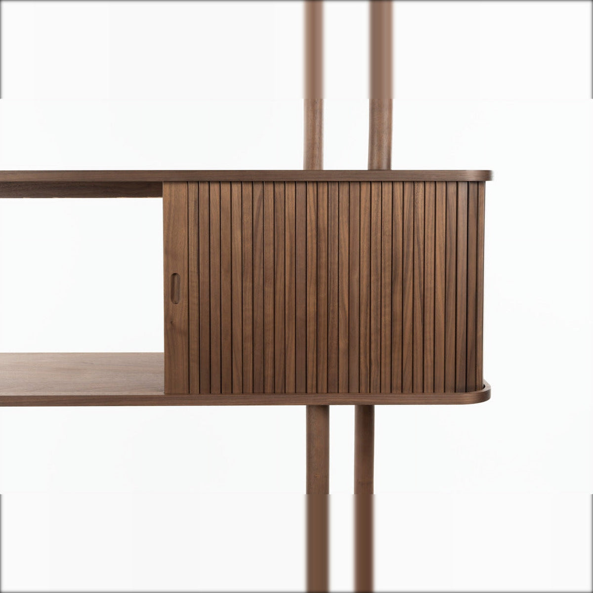Bookcase Barbier Walnut Domestica – Base Cabinet Top and Tambour Door Detail