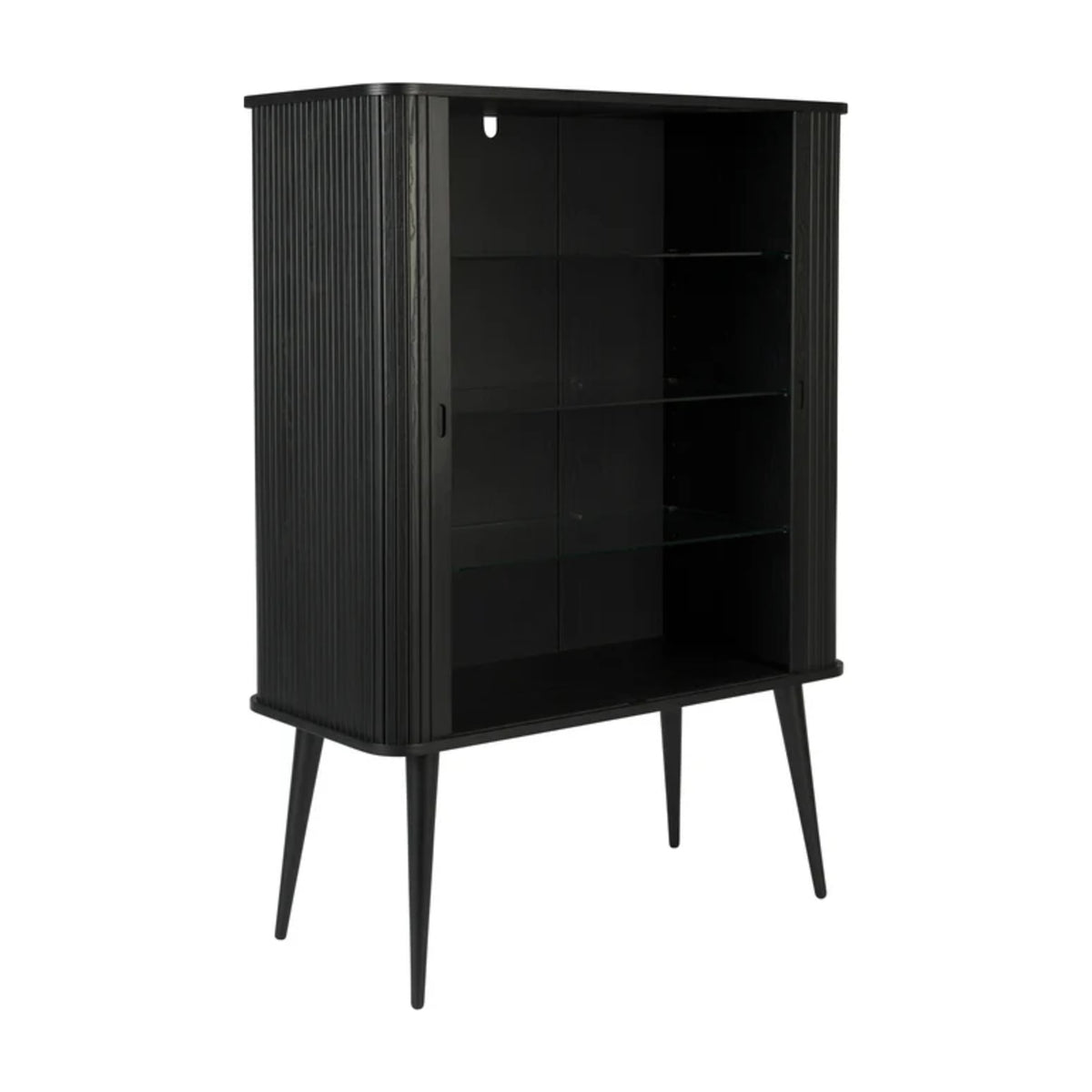 Cabinet Barbier Black Domestica – Three Quarter View on White, Doors Open