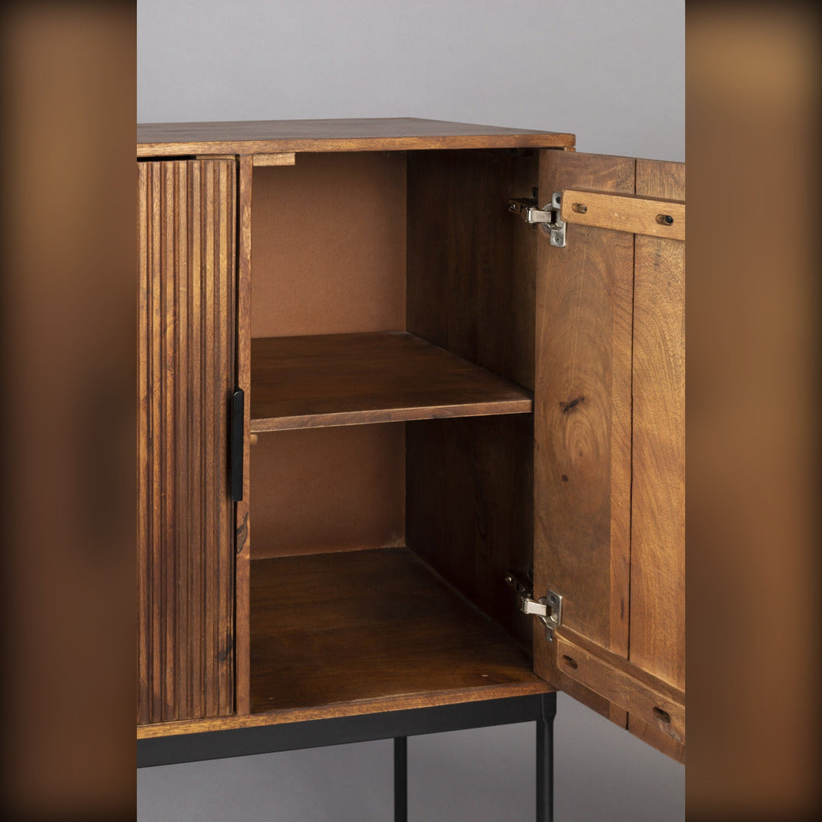 Cabinet Saroo 2 Doors Brown Domestica – Open Door and Interior Shelf Close-up
