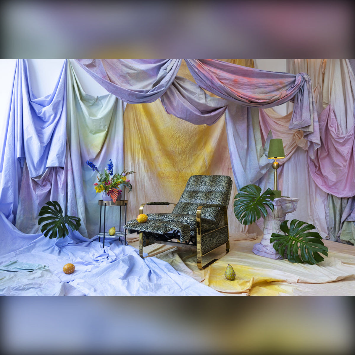 Side Table Another Marble Domestica – Lifestyle – Beside a Green Armchair with Pastel Drapes