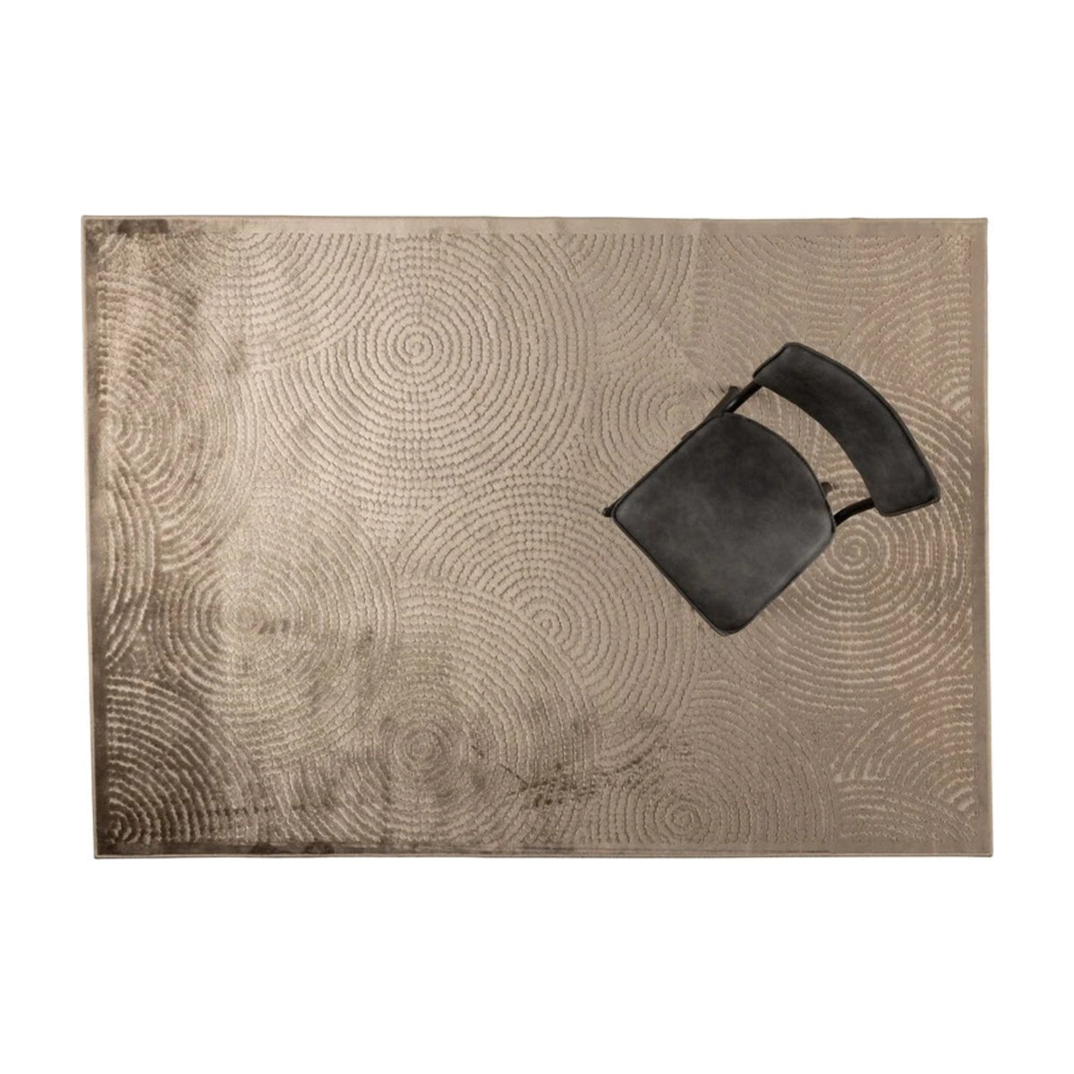 Carpet Dots 170x240 Caramel Brown Domestica – Overhead View on White with Chair for Scale