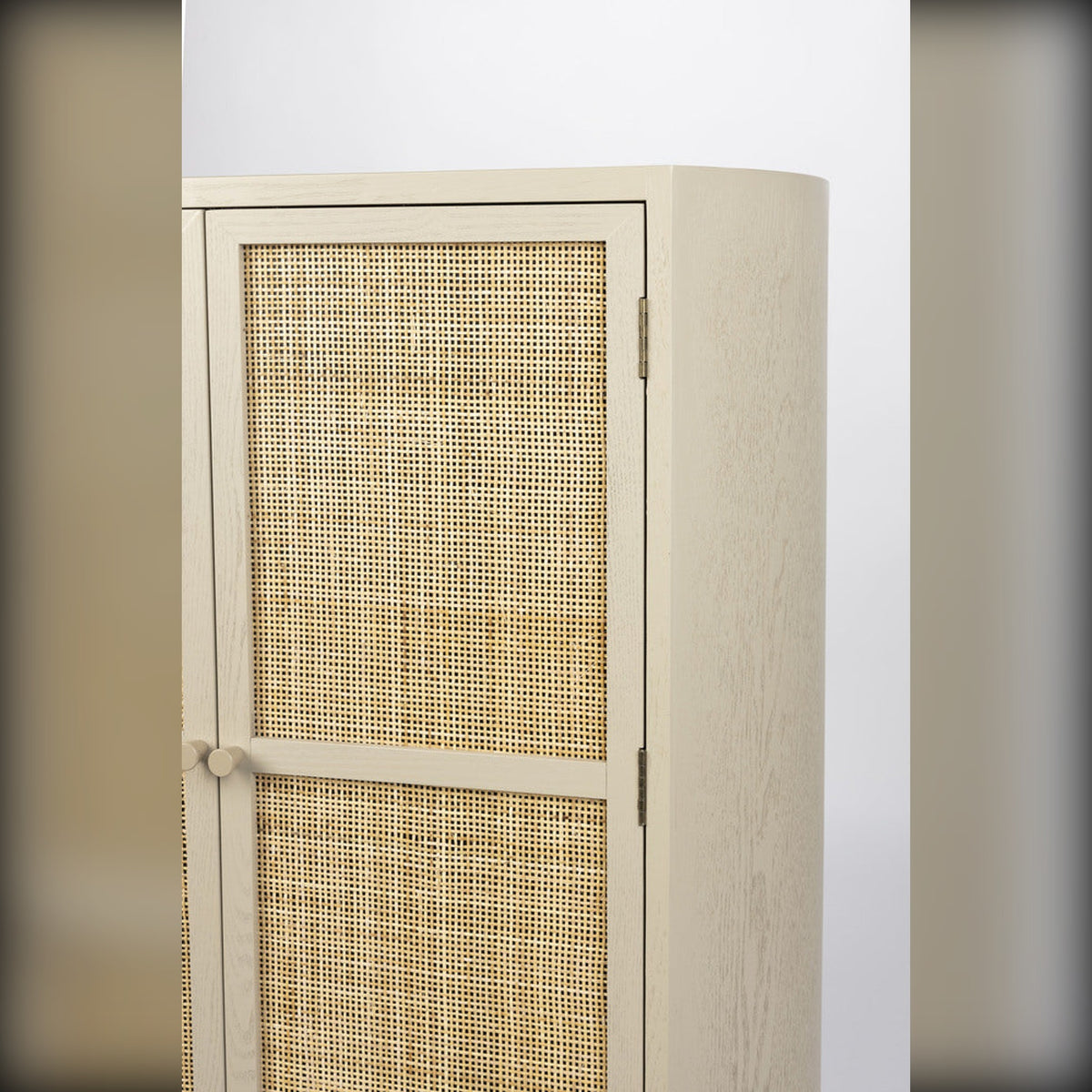 Cabinet Amaya Low 2 Doors Beige Domestica – Rattan Door Side Close-up
