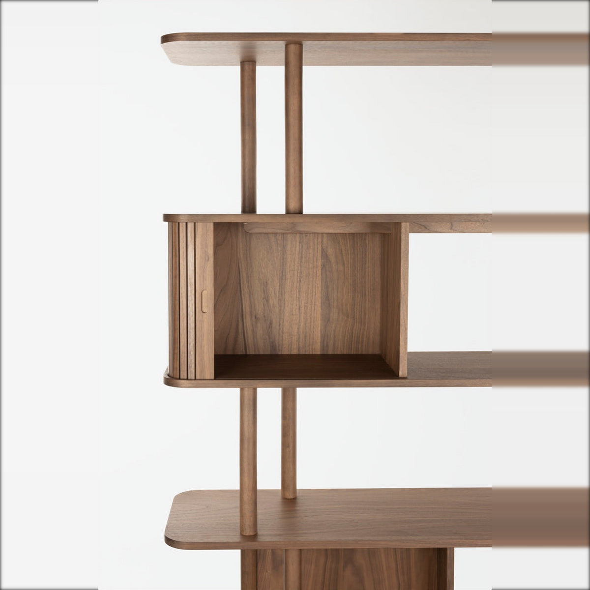 Bookcase Barbier Walnut Domestica – Shelves and Box Compartment Close-up