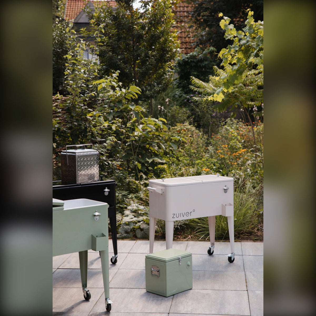 Cooler Be Cute Green Domestica – Lifestyle – Garden Terrace with Larger Coolers