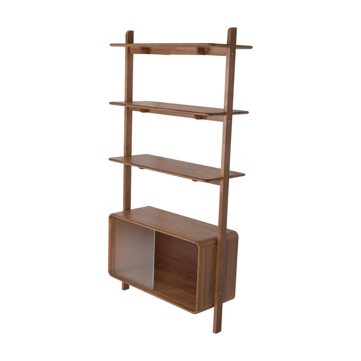 Shelf Rise Walnut Domestica – Three Quarter View on White