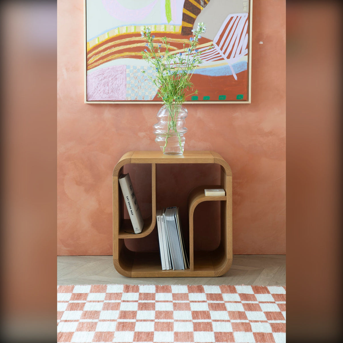 Cabinet Seven S Natural Oak Domestica – Lifestyle – With Vase Against a Terracotta Wall