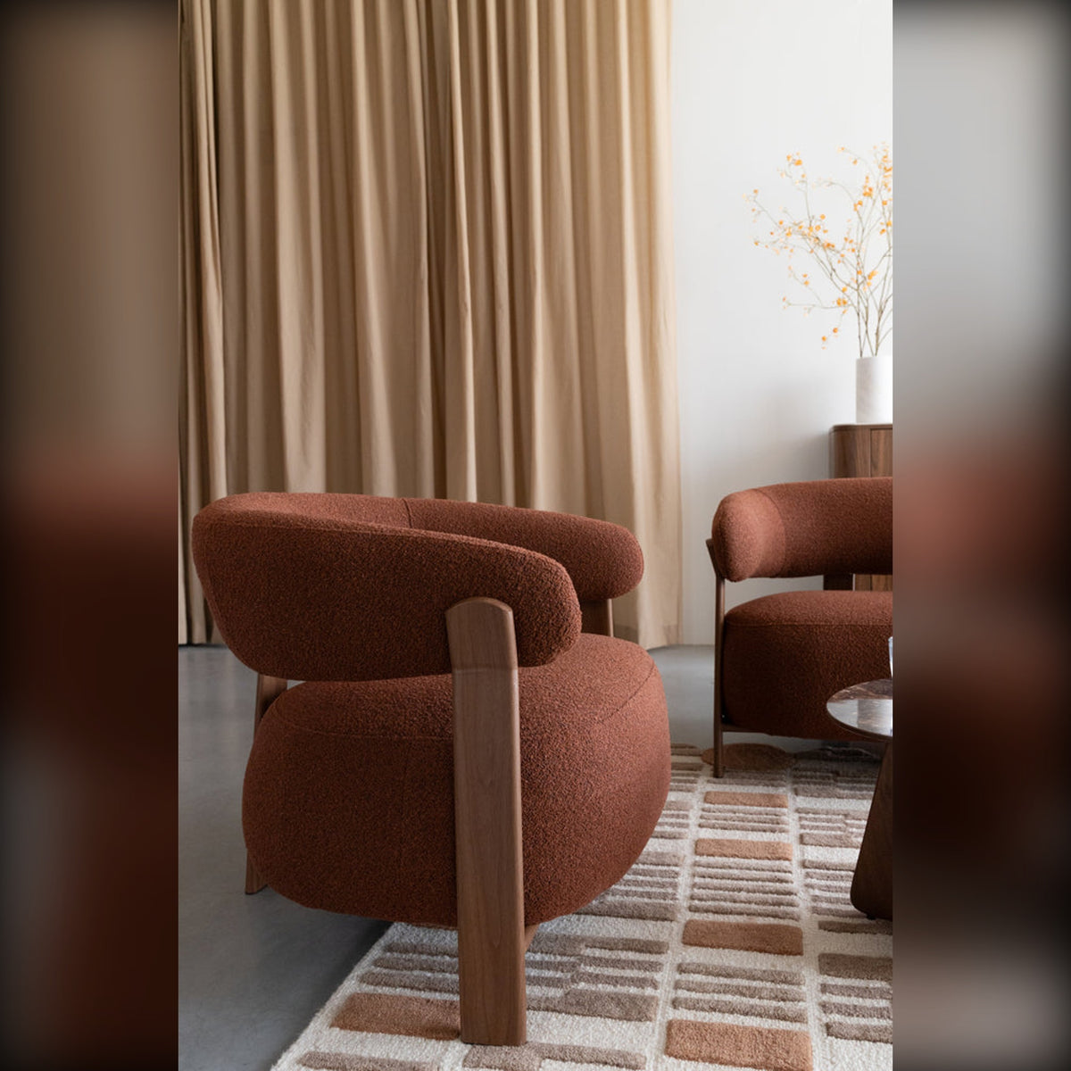 Lounge Chair Robyn Domestica – Lifestyle – In a Living Room with Curtains