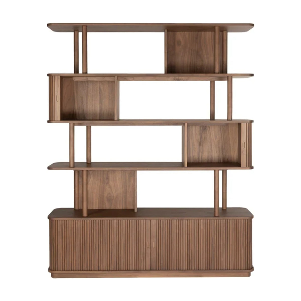 Bookcase Barbier Walnut Domestica – Front View on White, One Door Open