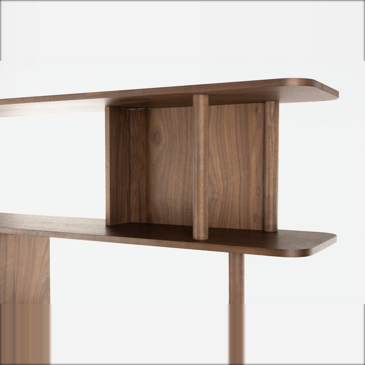 Bookcase Barbier Walnut Domestica – Shelf Edge and Compartment Detail