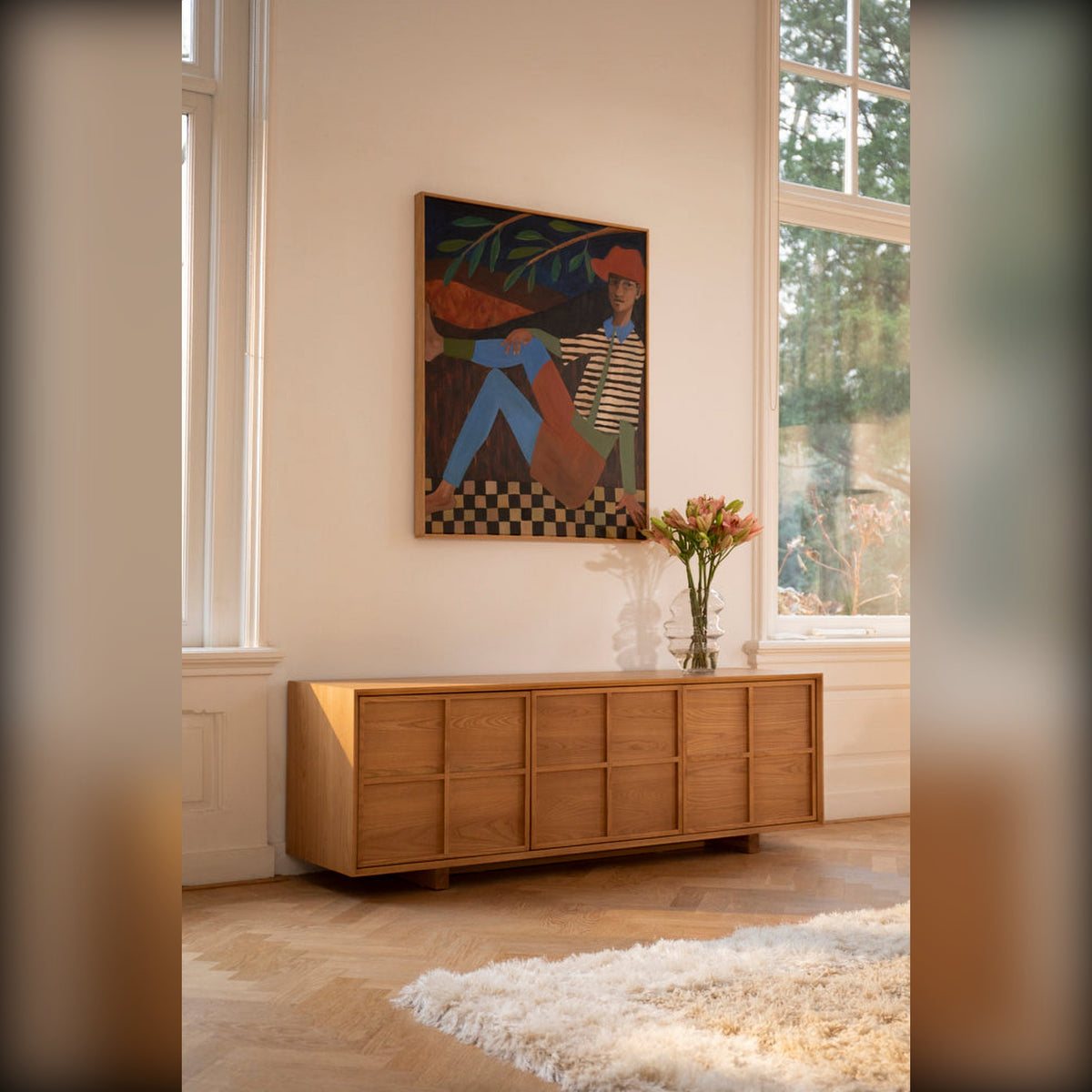 Sideboard Raster Low Domestica – Lifestyle – With Flowers Beneath a Painting