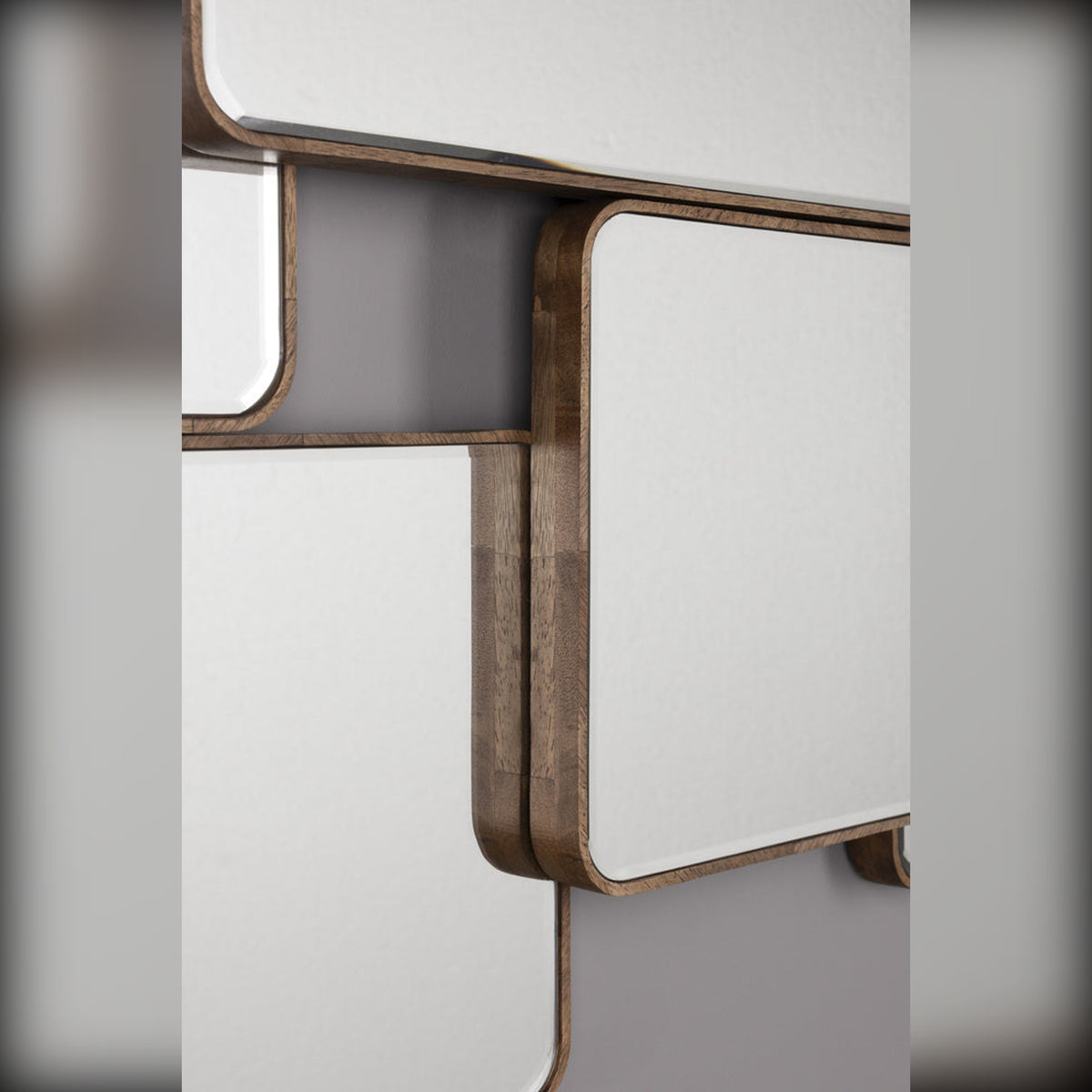 Mirror Cordelia Domestica – Overlapping Mirror Panels and Wood Frame Close-up