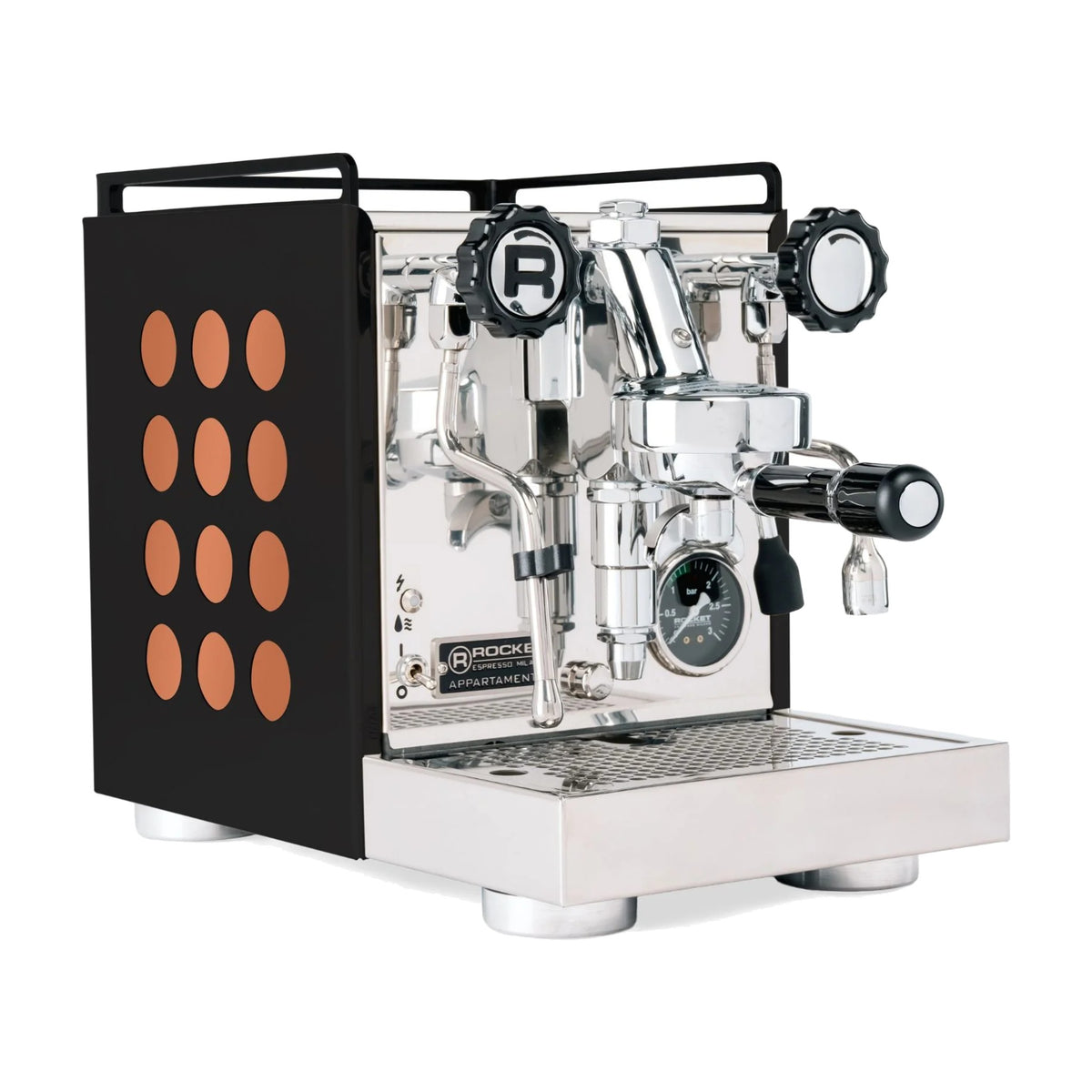 Espresso Machine Appartamento Rocket Espresso Domestica – Black/Copper – Three Quarter View