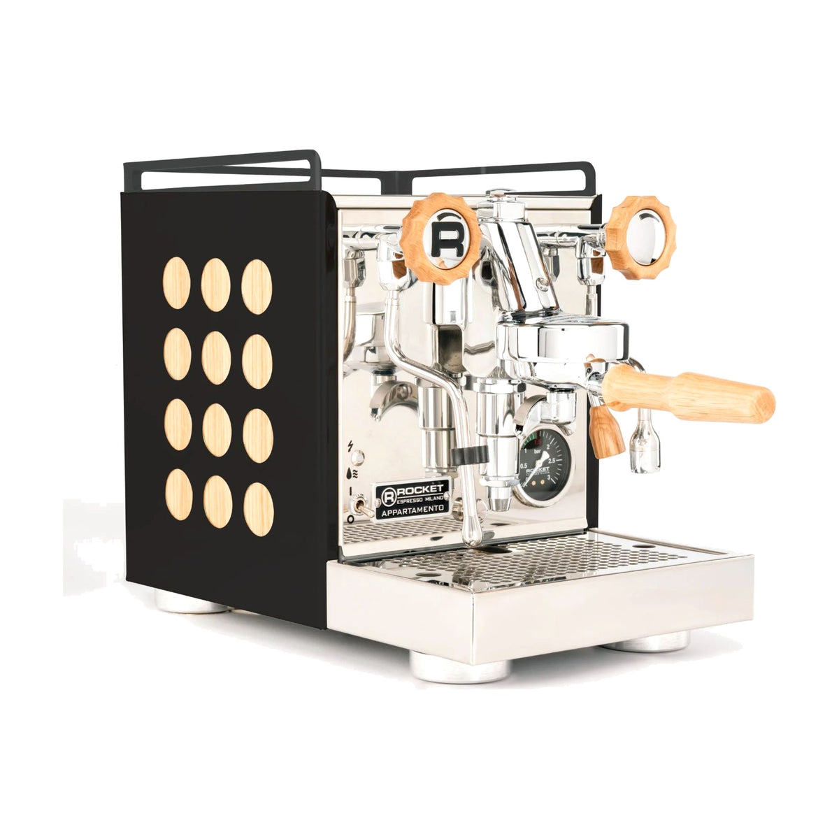 Espresso Machine Appartamento Rocket Espresso Domestica – Black/Wood – Three Quarter View