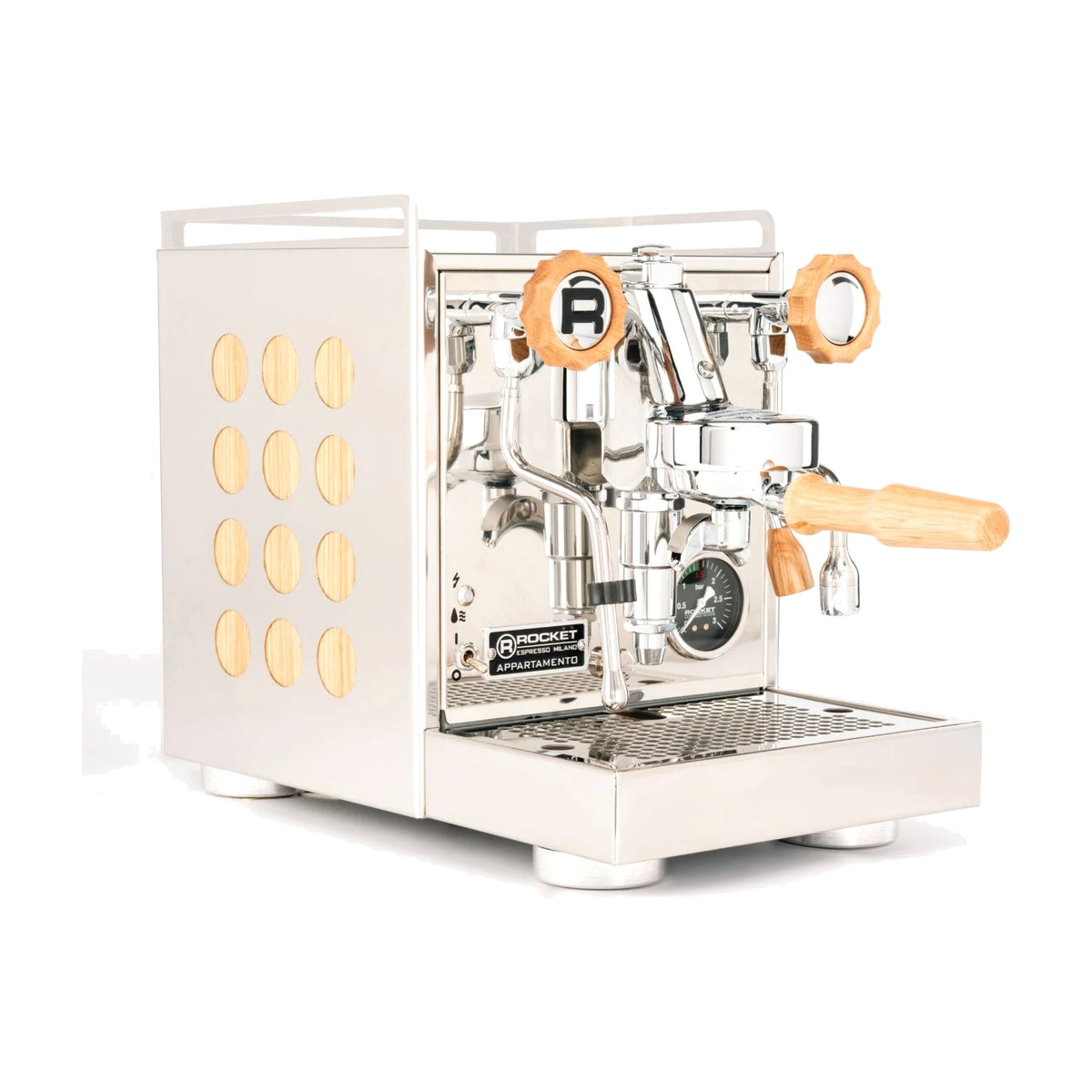 Espresso Machine Appartamento Rocket Espresso Domestica – Inox/Wood – Three Quarter View