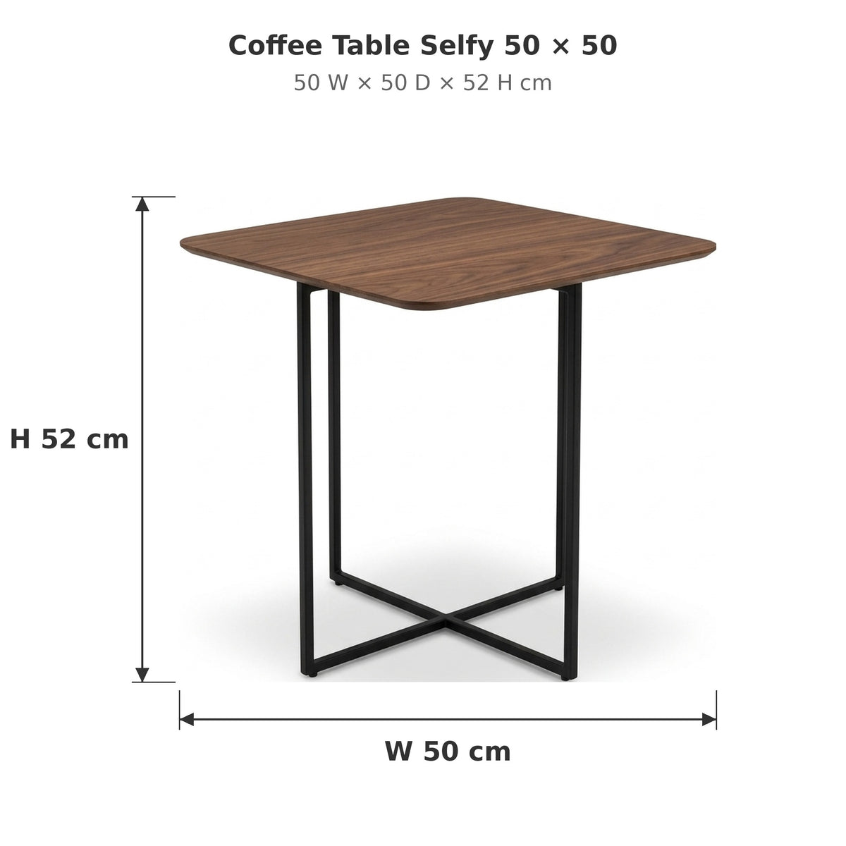 Coffee Table Selfy 50x50 Walnut Black Domestica – Dimensions