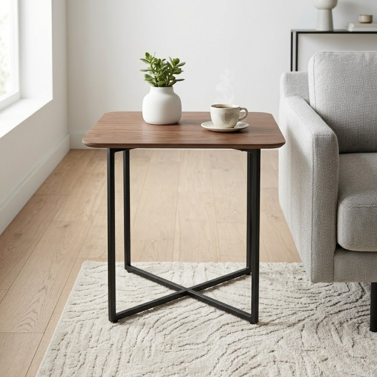 Coffee Table Selfy 50x50 Walnut Black Domestica – Lifestyle Living Room