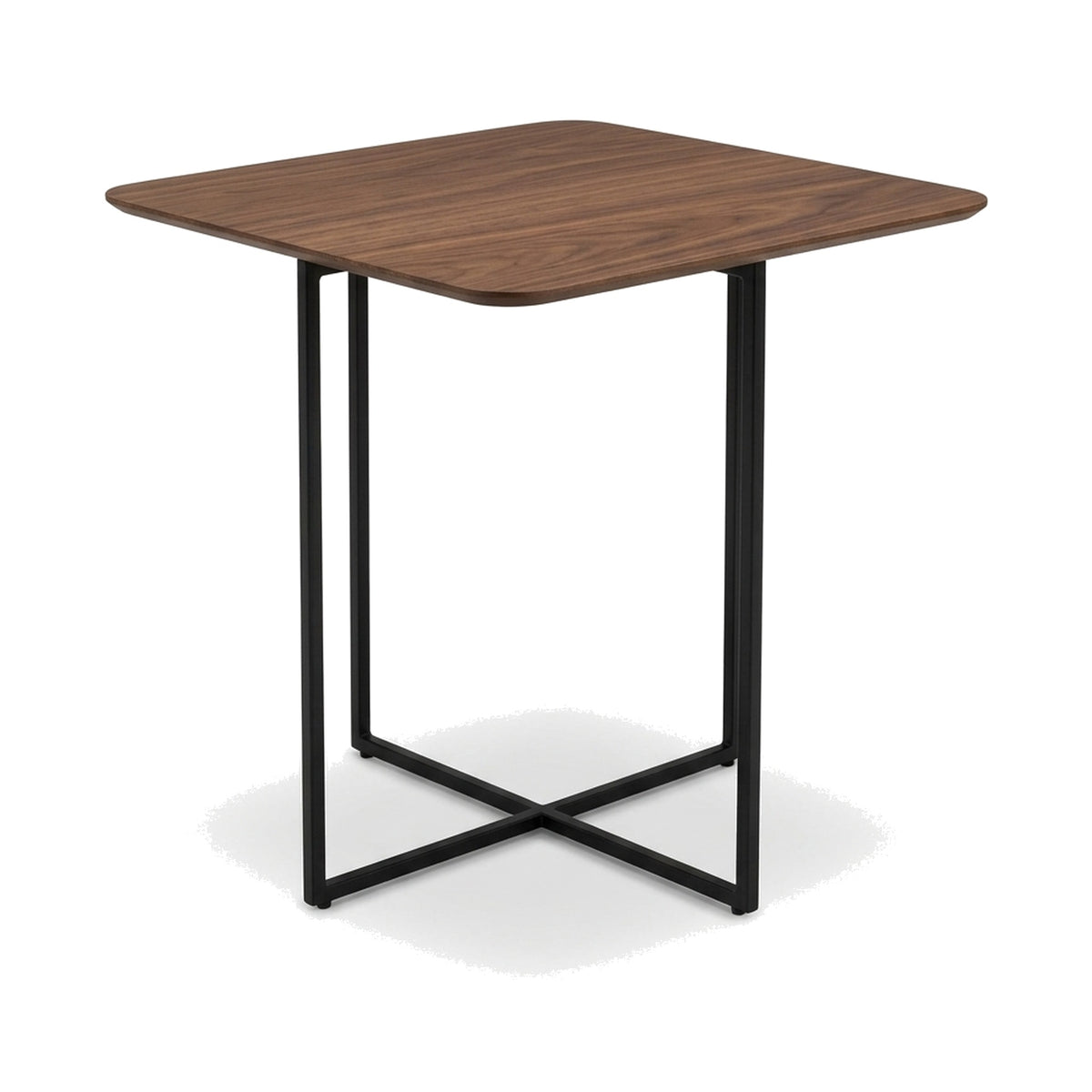 Coffee Table Selfy 50x50 Walnut Black Domestica – Three Quarter View on White