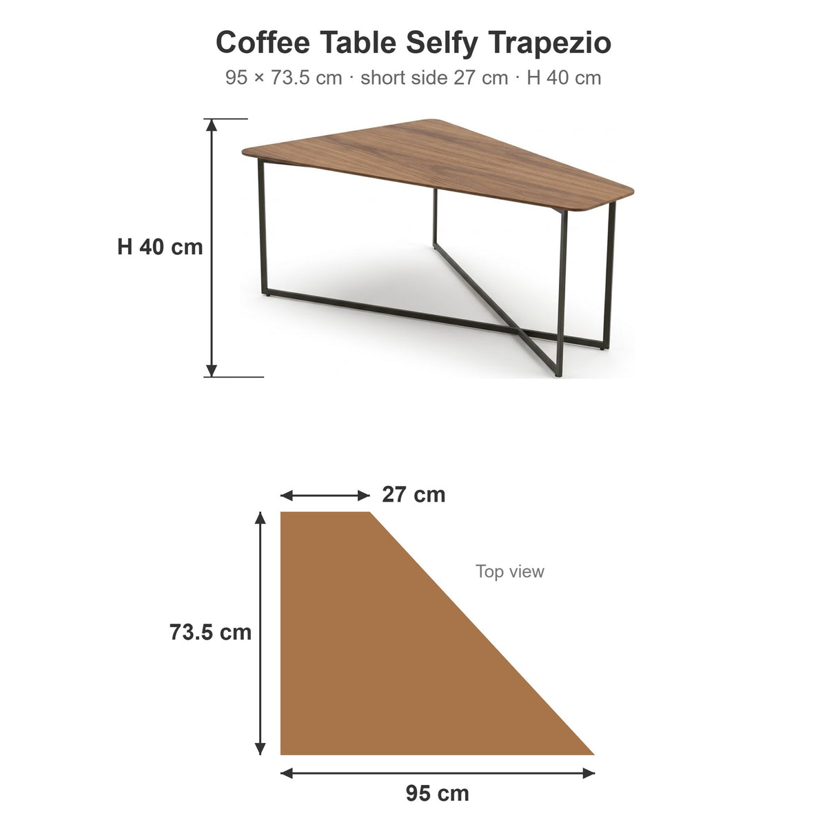 Coffee Table Selfy Trapezio Black Walnut Domestica – Dimensions