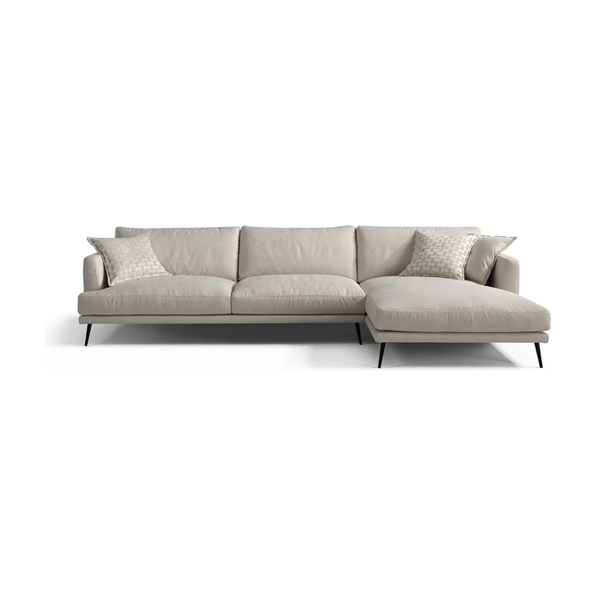 Sofa Sophia Dark Brown Domestica – Corner Version, Front View on White – Shown in Light Grey Fabric
