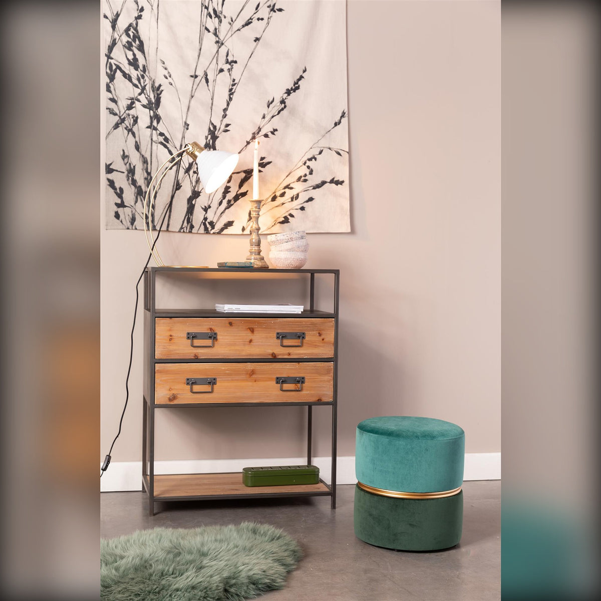 Stool Bubbly Forest Domestica – Lifestyle – Beside a Chest of Drawers