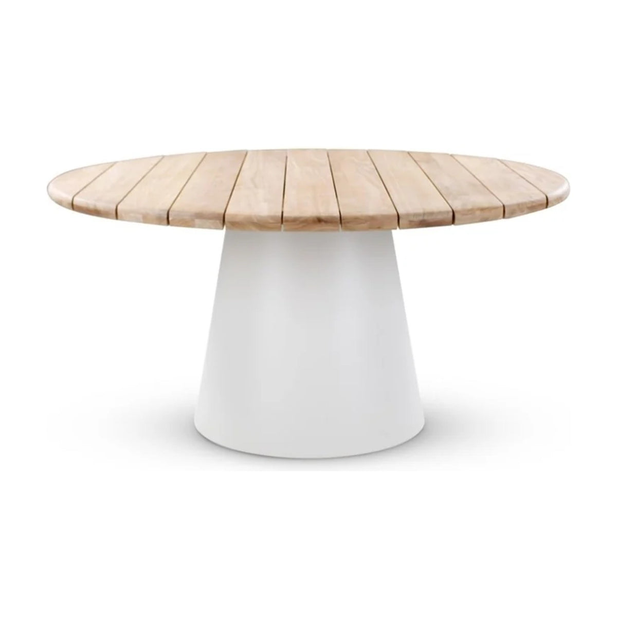 Dining Table Apollo D150 Teak Natural Alu Sand Domestica – Front View on White