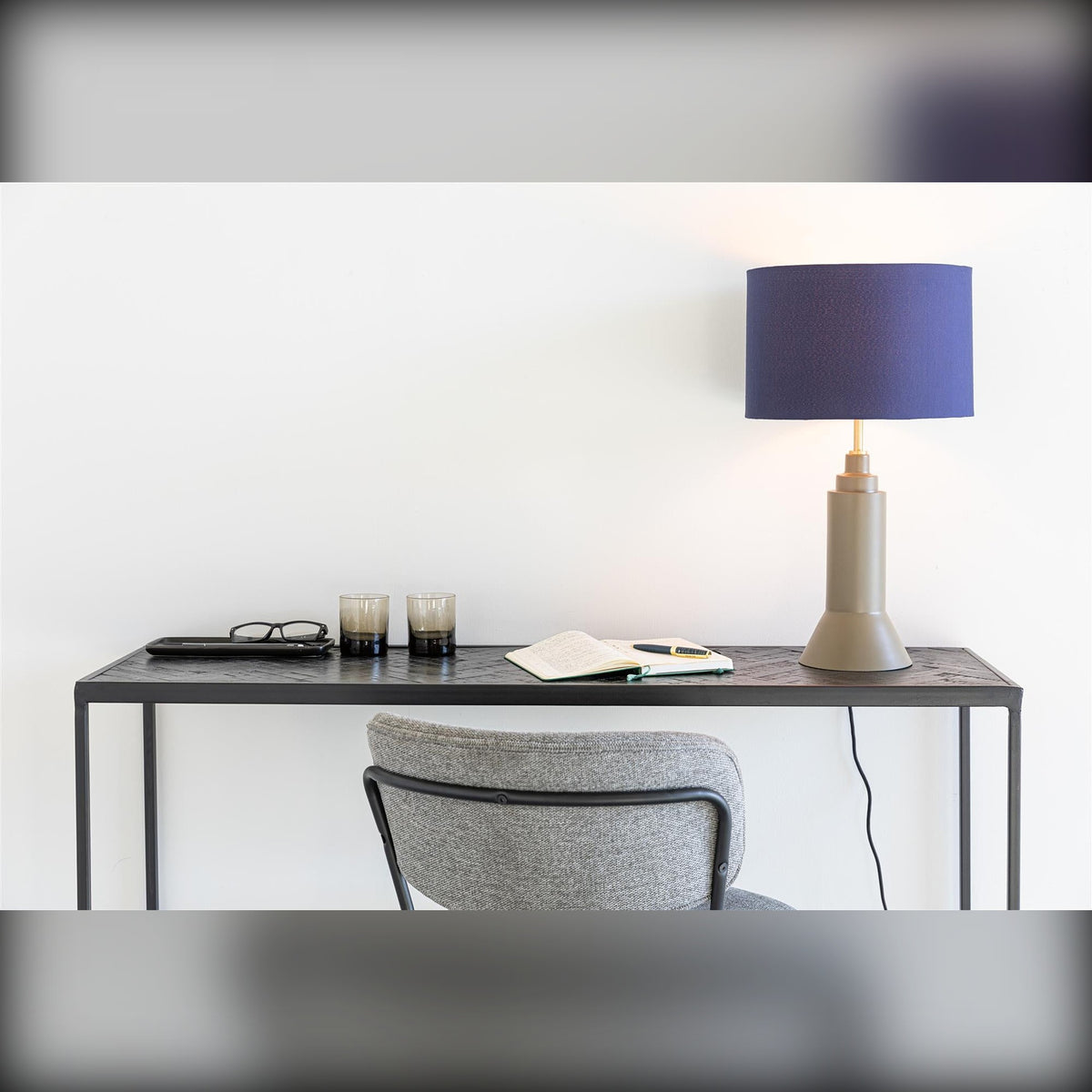 Table Lamp Kaja Dark Blue Domestica – Lifestyle – On a Desk