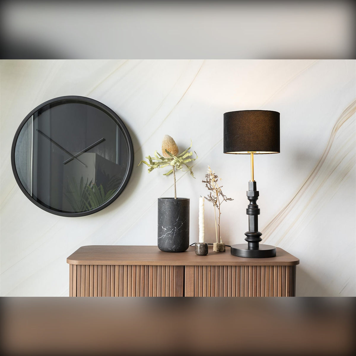 Table Lamp Totem Black Domestica – Lifestyle – On a Sideboard