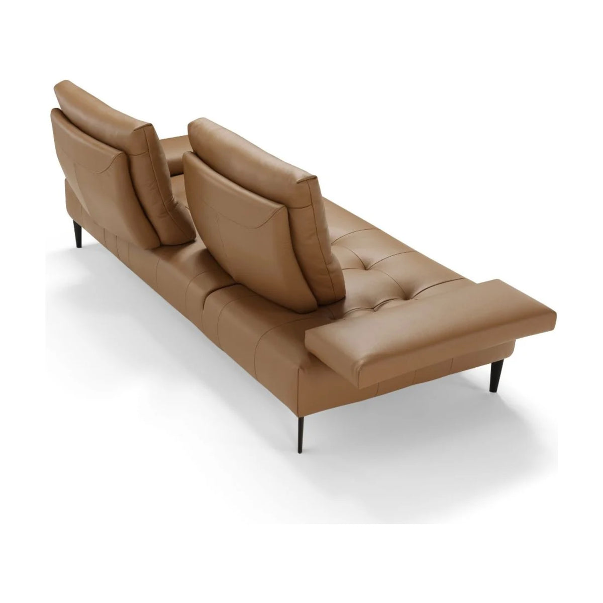 Sofa Tate Platinum Grey Domestica – Rear Three Quarter View, Quilted Seat – Shown in Tan Leather