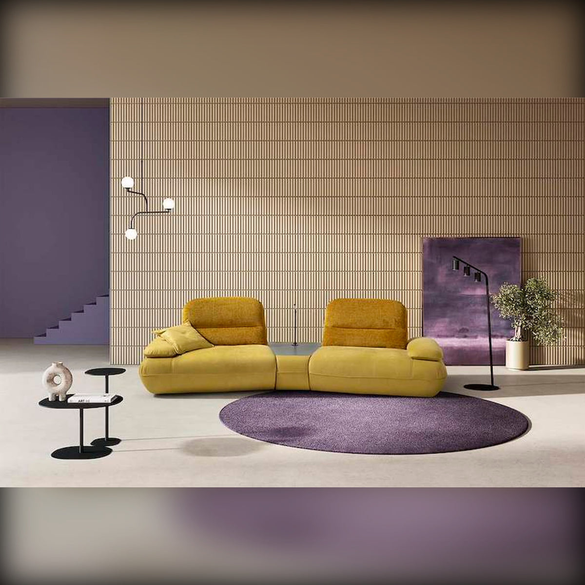 Egoitaliano Hoops Home Theatre Sofa Mustard Yellow Velvet Domestica – Lifestyle Showroom Interior