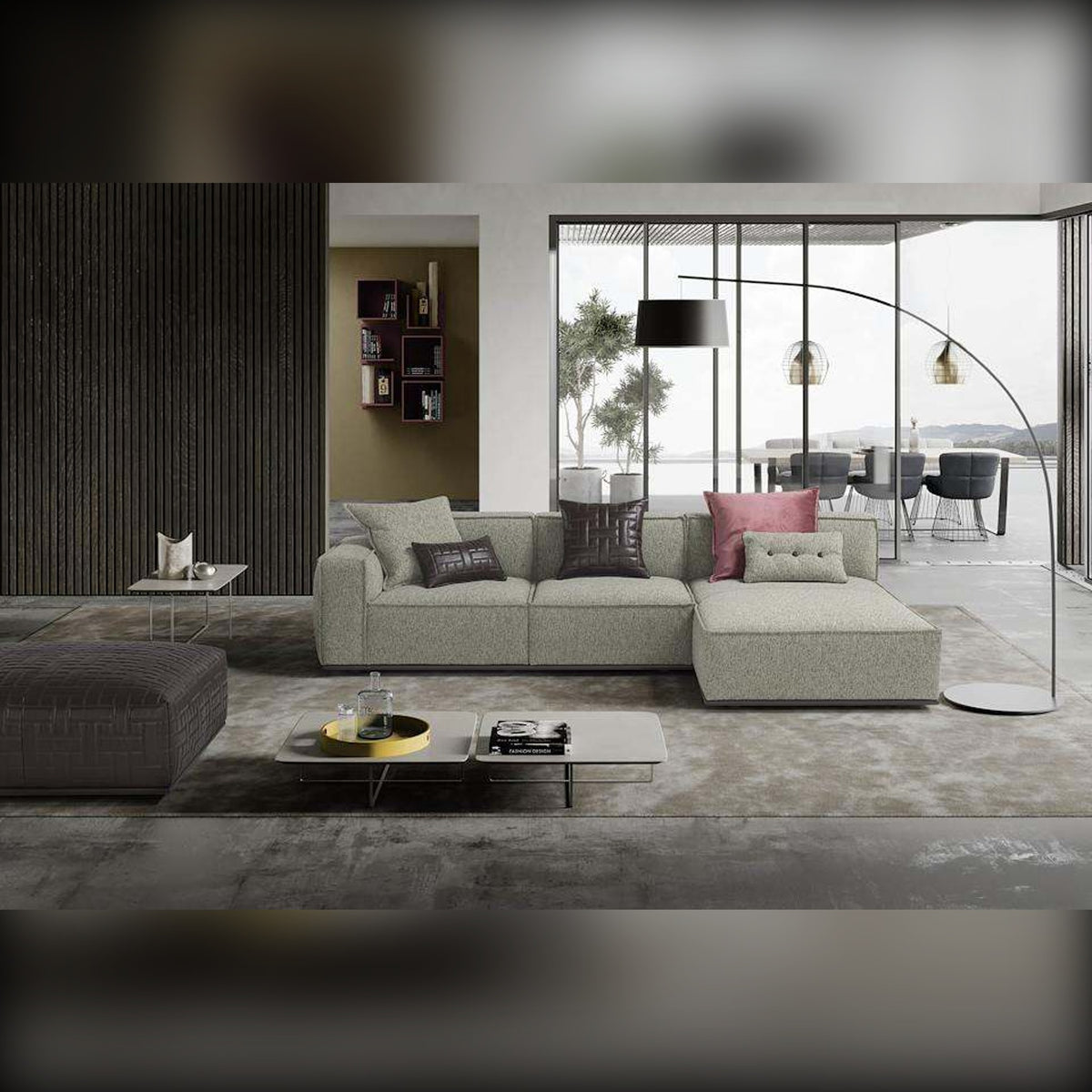 Egoitaliano Plaza Modular Sofa with Penisola and Pouf Sage Green Fabric Domestica – Lifestyle Interior Dark