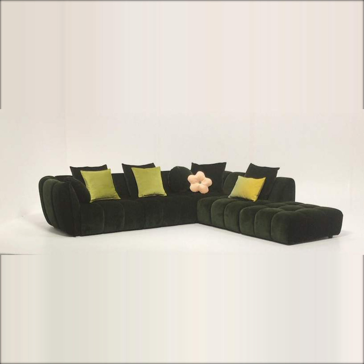 Sofa Eros Corner Forest Green Domestica – Aerial View Dark Background