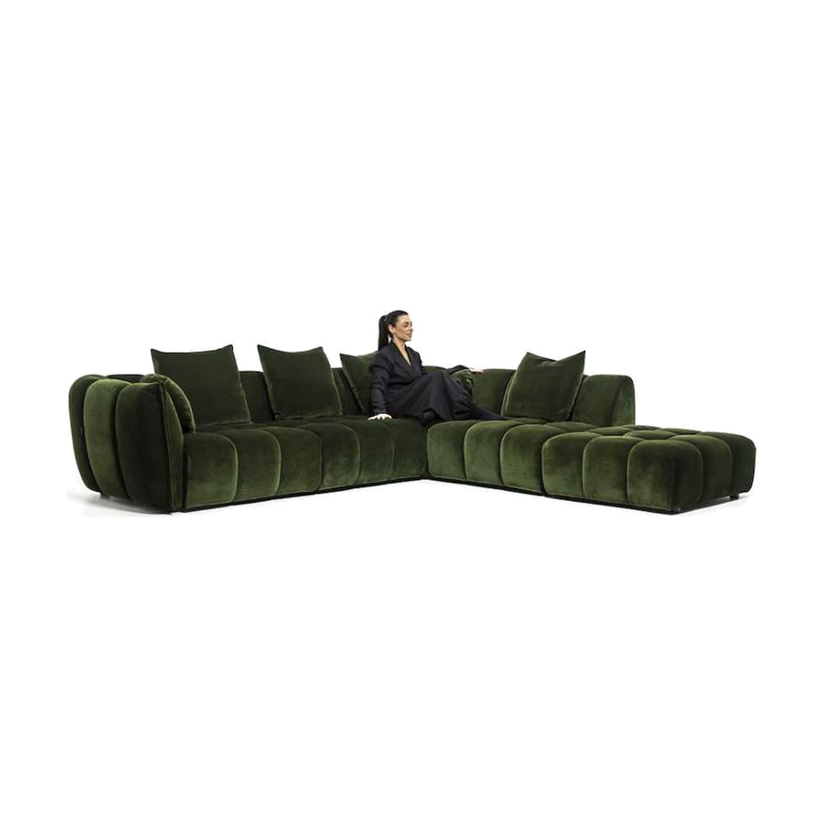 Sofa Eros Corner Forest Green Domestica – Side Profile Chaise View