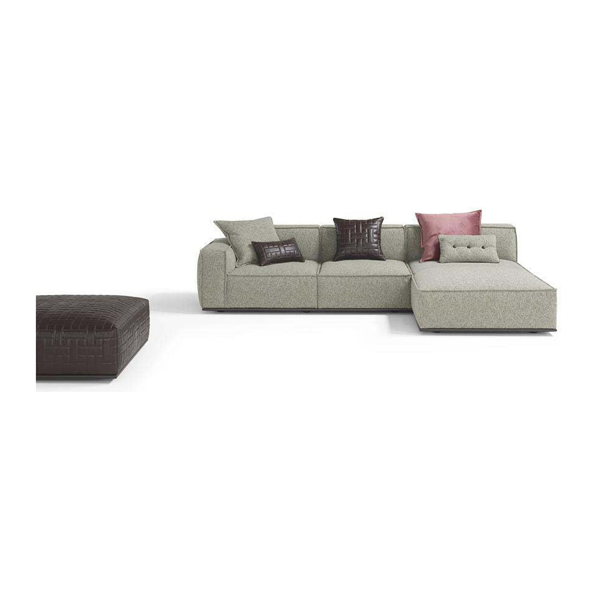 Egoitaliano Plaza Modular Sofa with Penisola and Pouf Sage Green Fabric Domestica – Side View Left