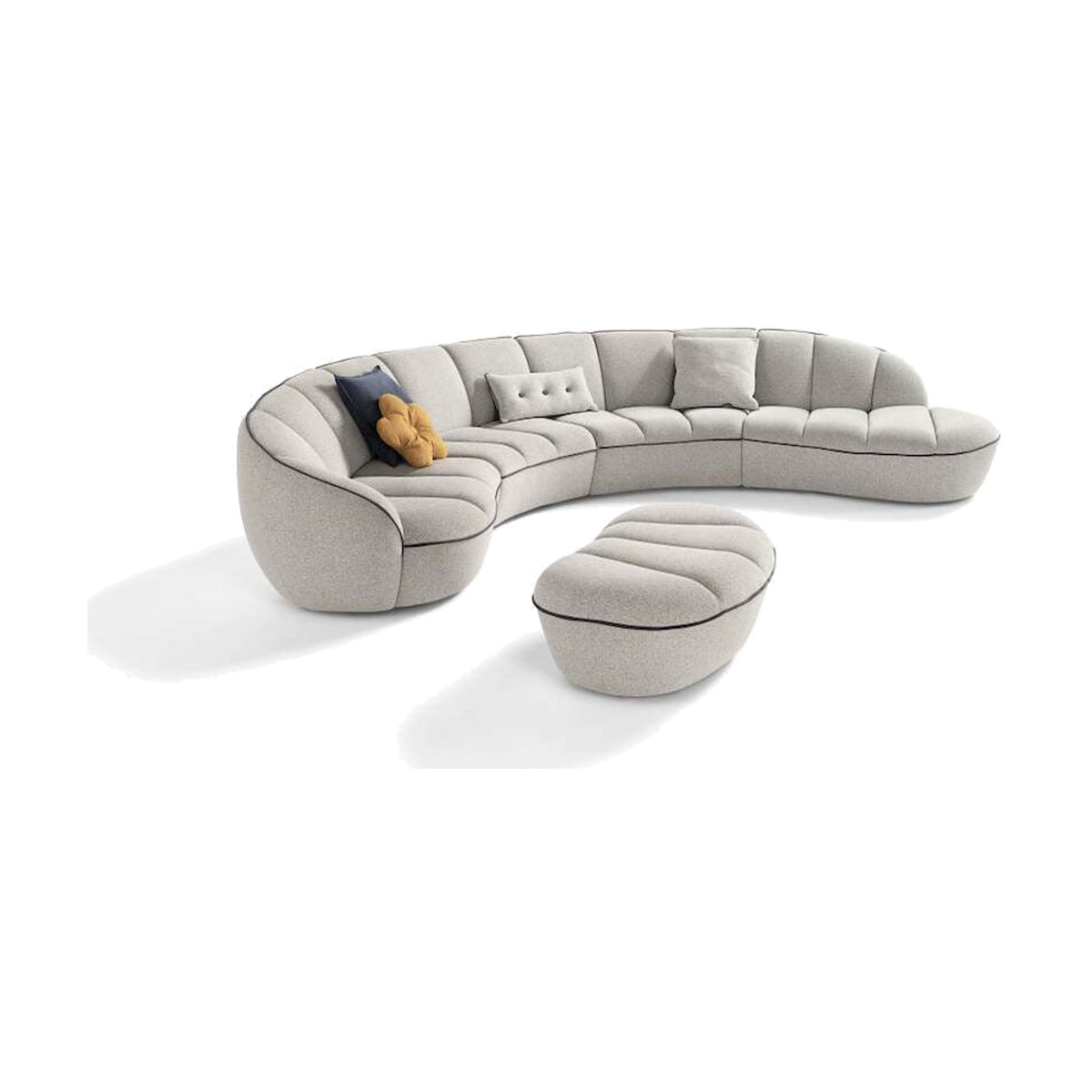 Egoitaliano Shai Modular Corner Sofa Cream Fabric Espresso Piping Domestica – Front View Penisola Extension