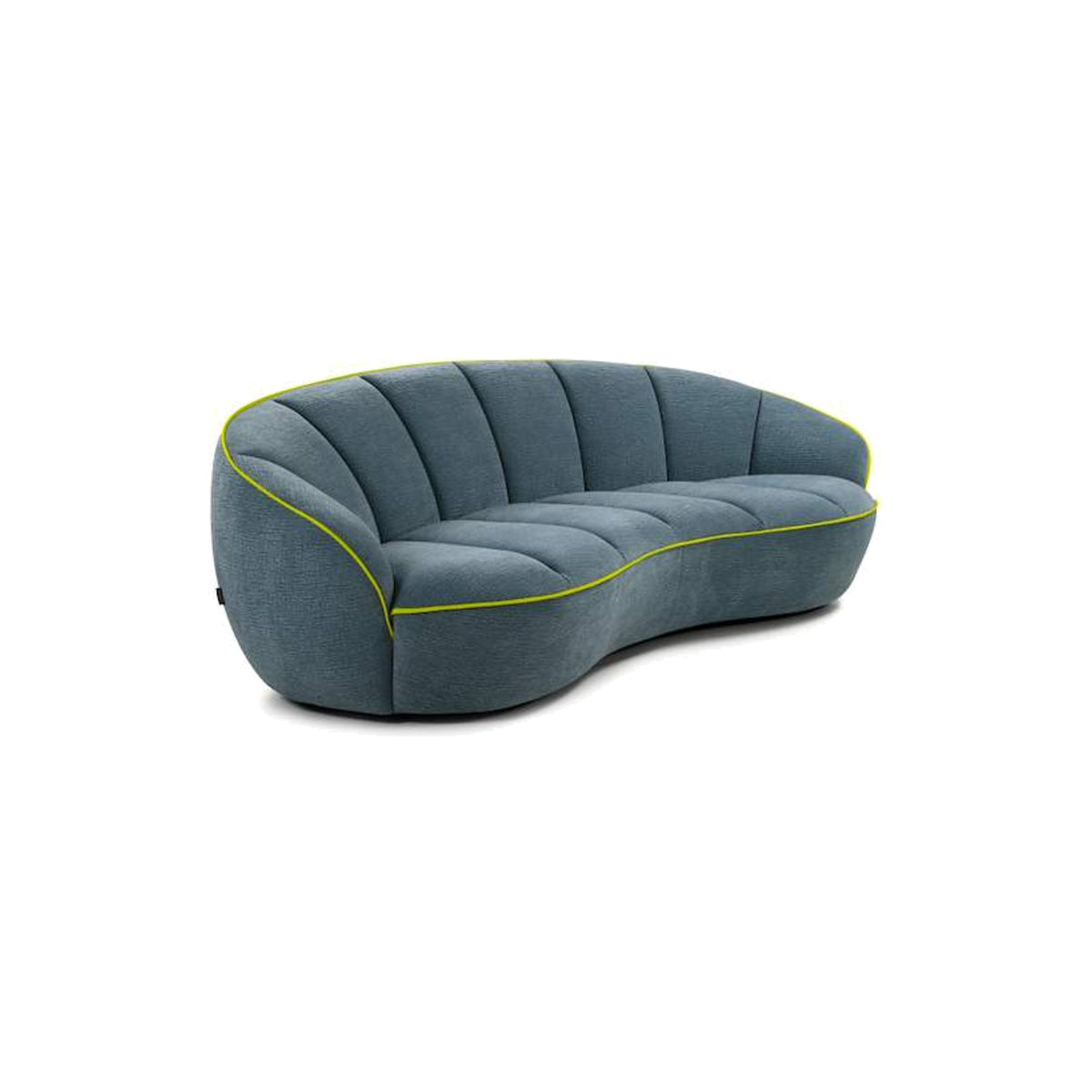Egoitaliano Shai 3-Seater Curved Sofa Steel Blue Fabric Lime Piping Domestica – Top View
