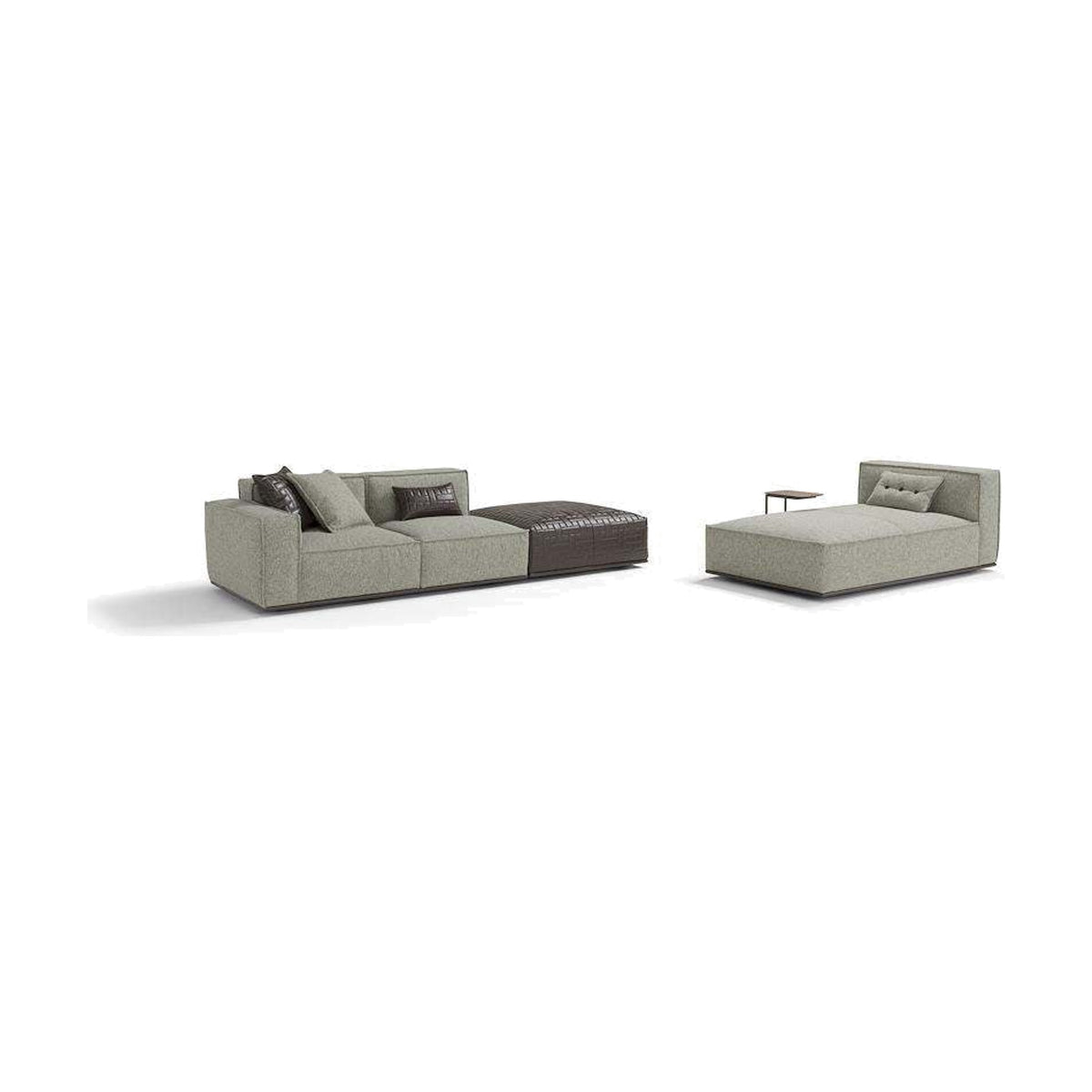 Egoitaliano Plaza Modular Sofa with Penisola and Pouf Sage Green Fabric Domestica – Rear Angle View