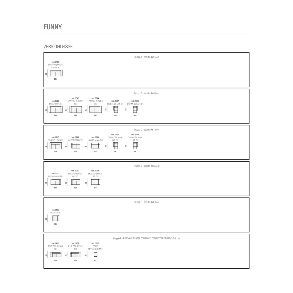 Divano Funny 3P Cognac Domestica – Dimensions Sheet Page 1