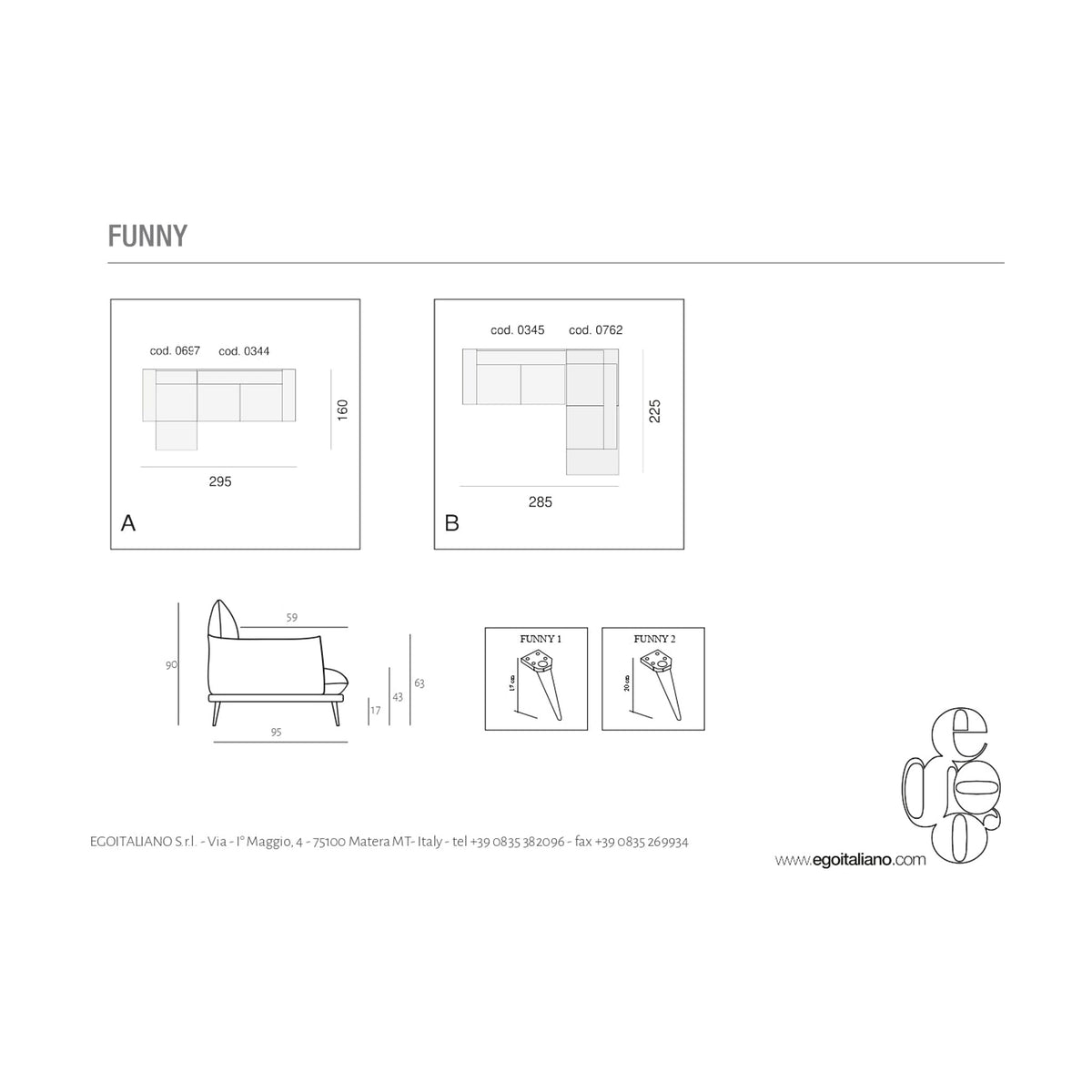 Divano Funny 3P Cognac Domestica – Dimensions Sheet Page 2