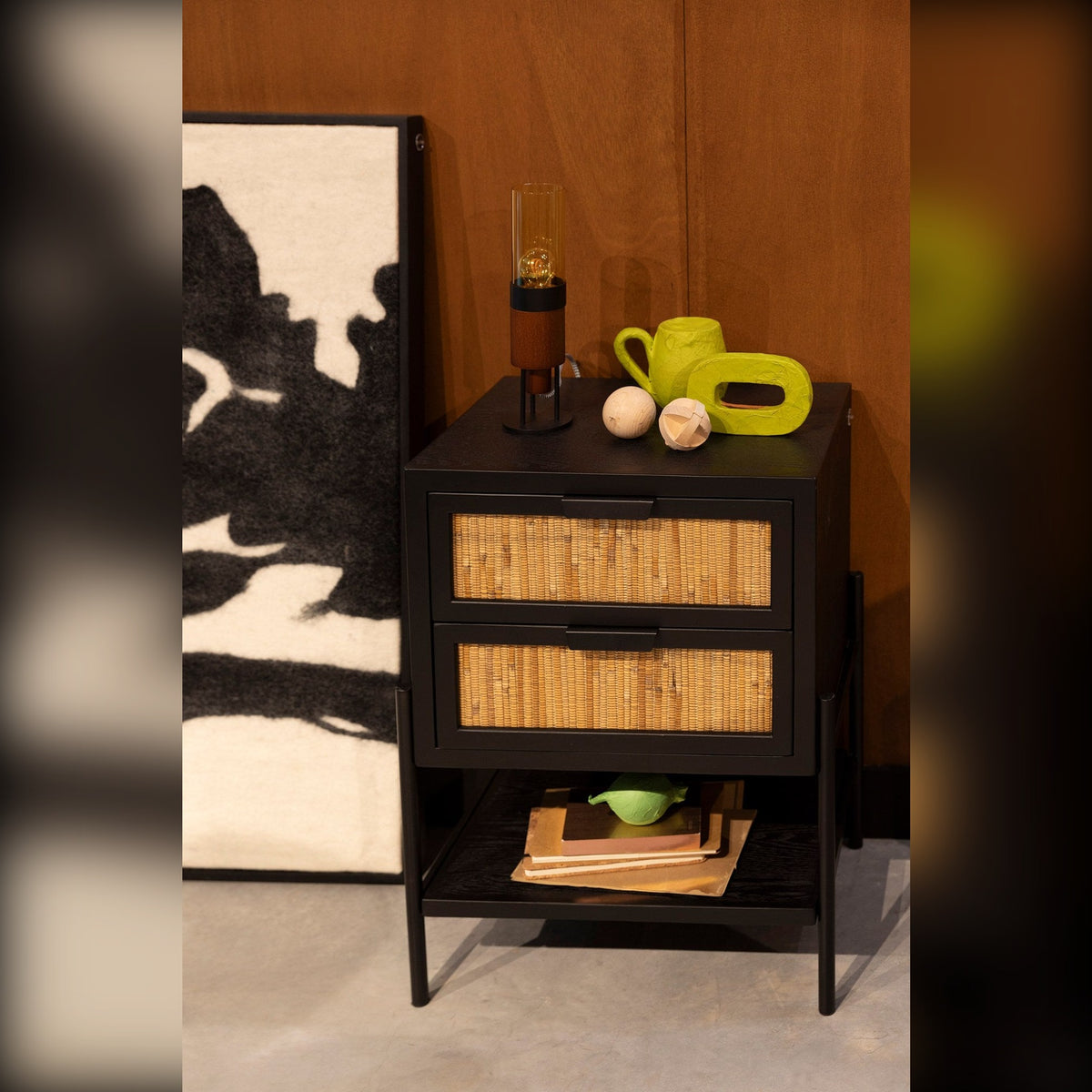 Side Table Yasu Black Domestica – Lifestyle – With Artwork and a Vase