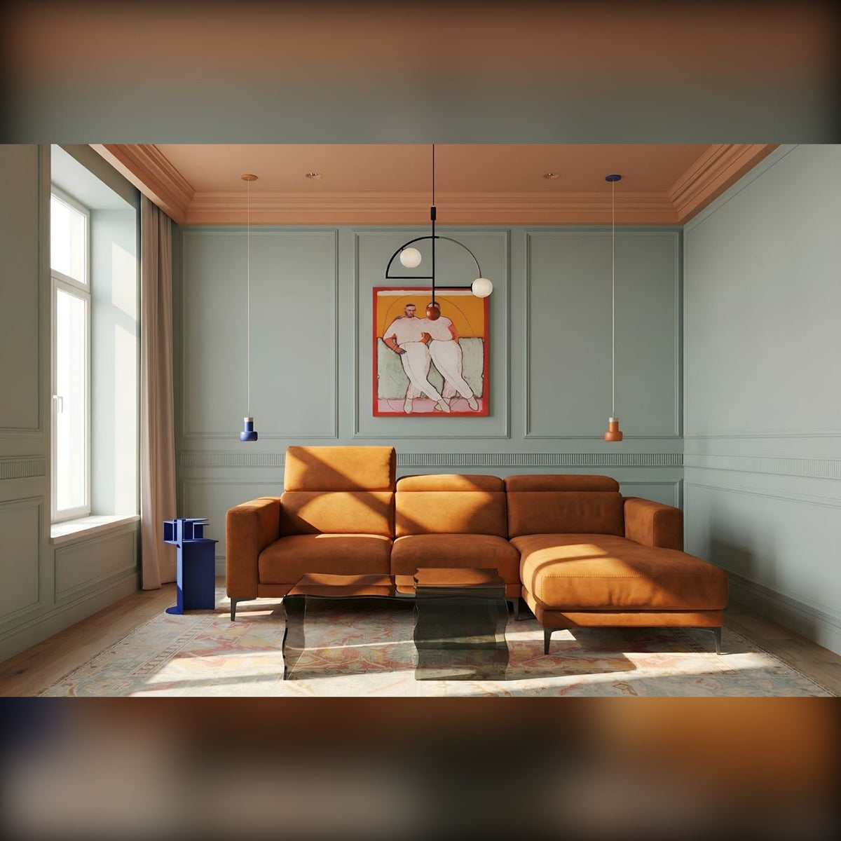Byron Domestica – Lifestyle – Chaise Sofa in a Sage Green Room