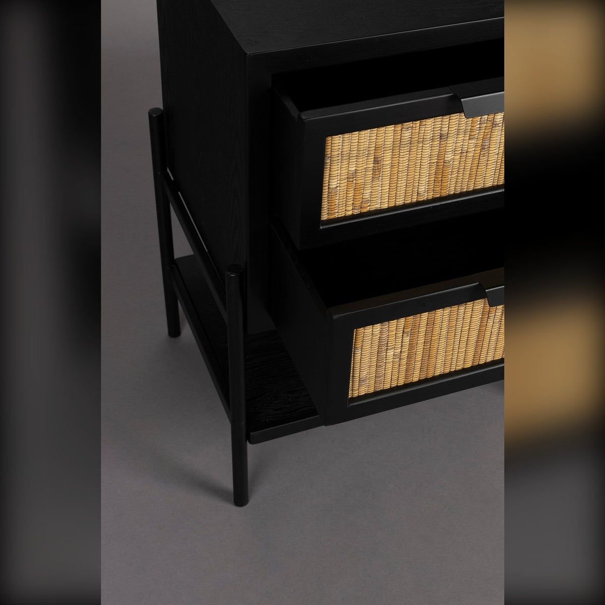 Side Table Yasu Black Domestica – Woven Drawer Fronts Close-up