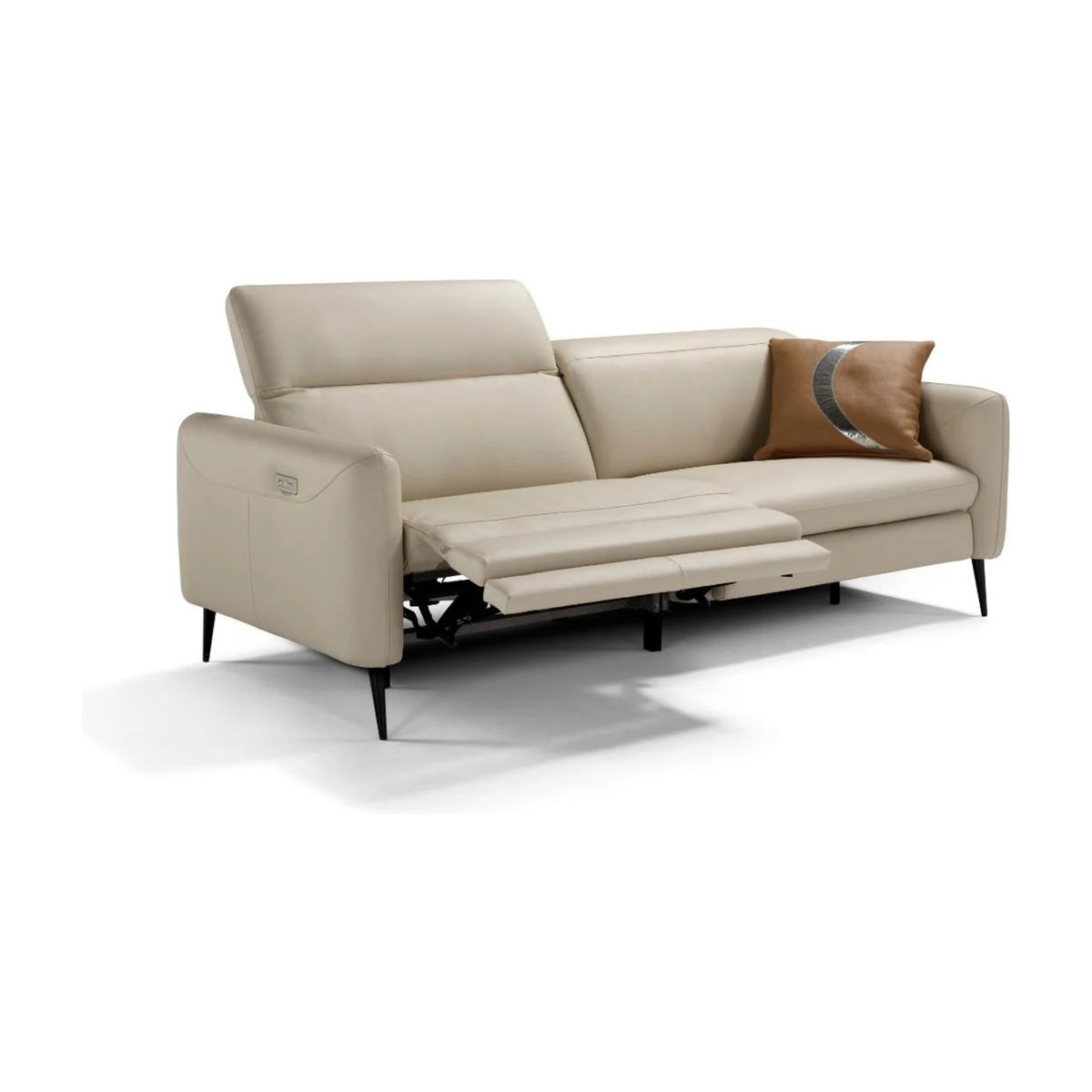 Dusk Domestica – Beige Sofa with Recliners Extended on White