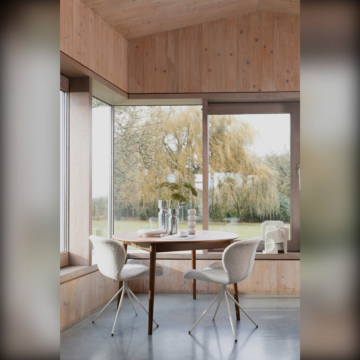 Dining Table Twist Round Walnut Domestica – Lifestyle – Dining Room by a Large Window