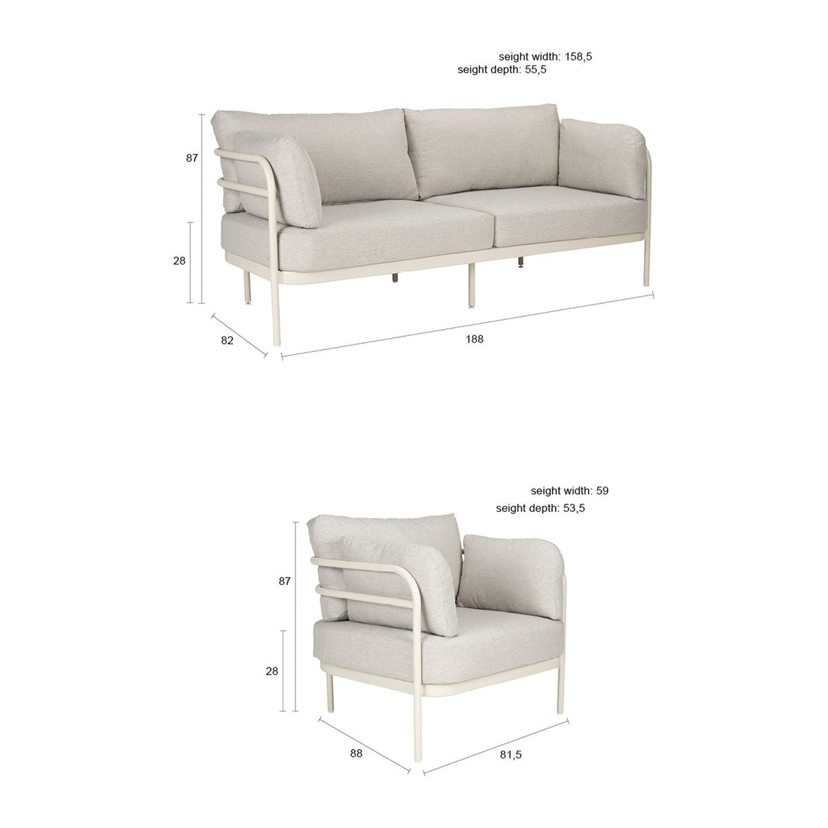 Outdoor Set Vista Beige Domestica – Dimensions Drawing
